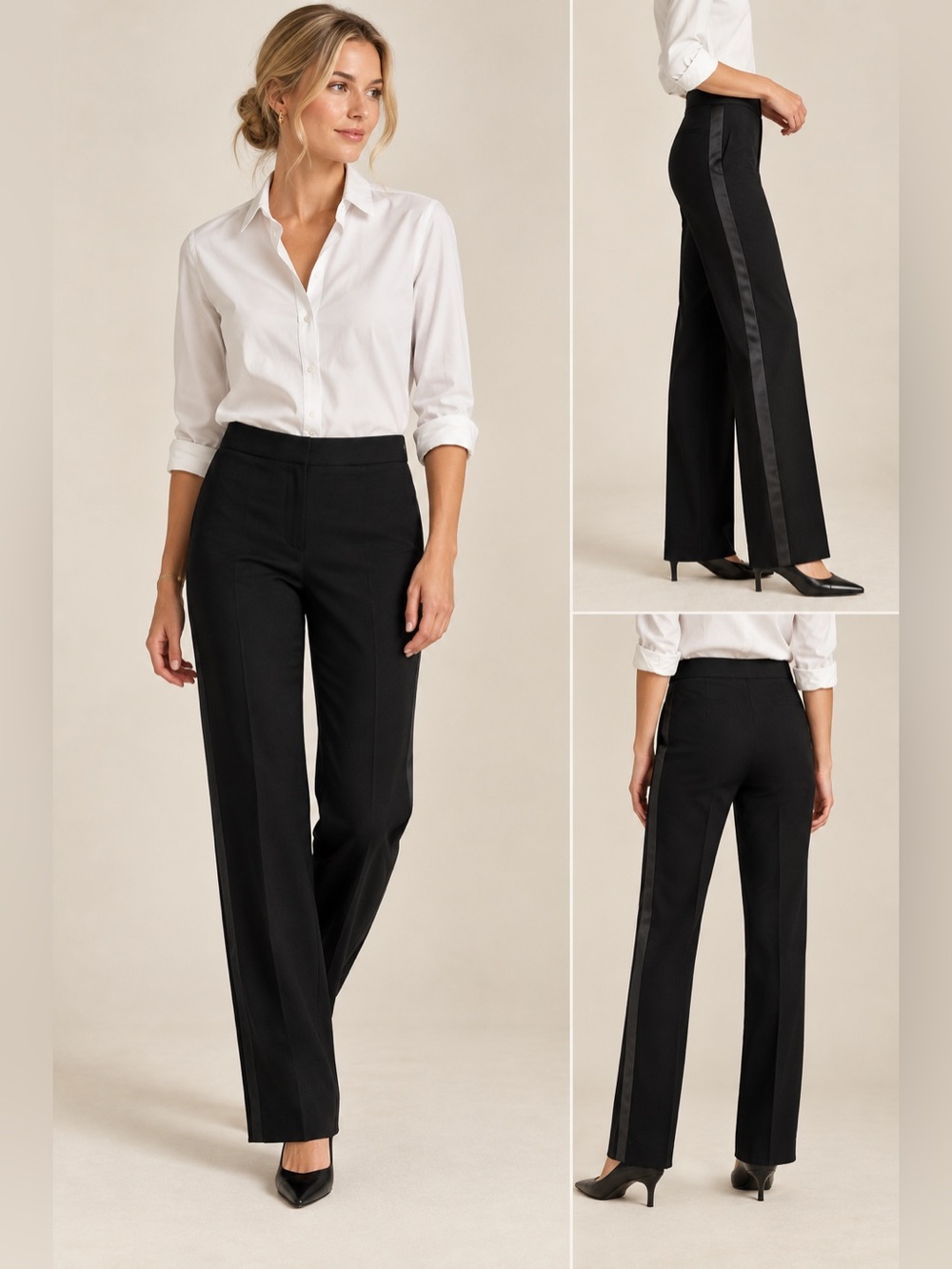 Lauren Ralph Lauren 100% Wool Tuxedo Stripe Pants Black Size 8